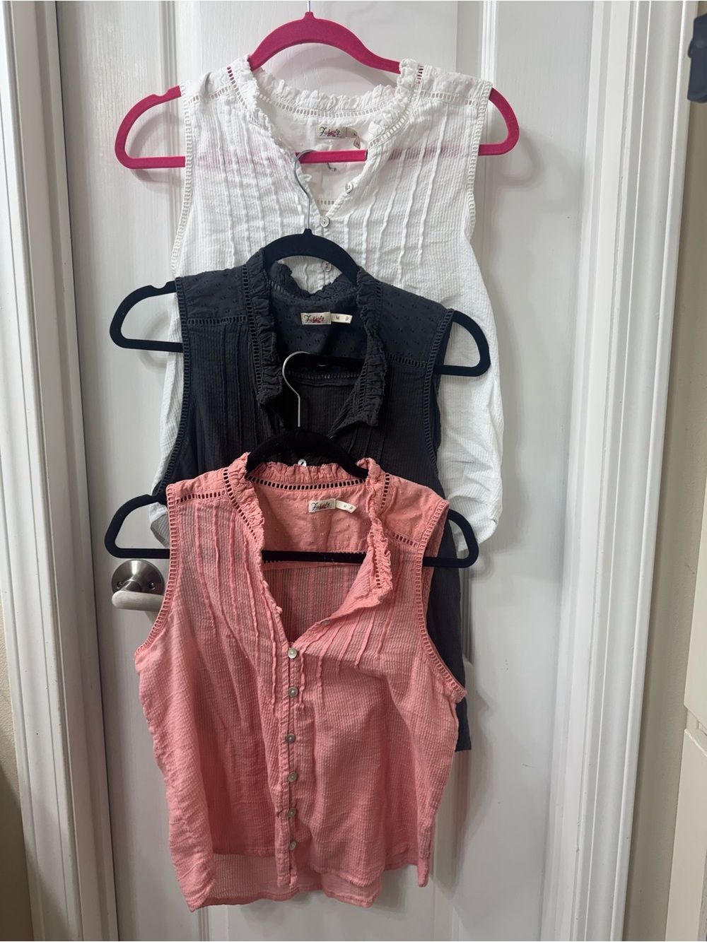 Set of 3 Faherty Sleeveless Button-Front Camisole Trio in Grey, white, and Pink